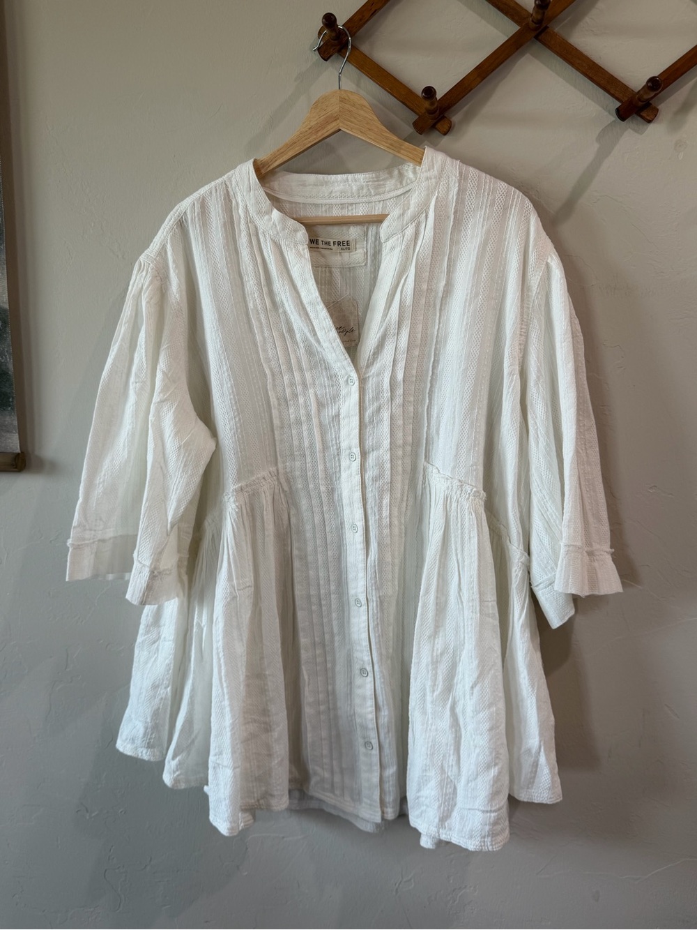 We The Free Cream Pintuck Button-Front Blouse - Picture 3 of 8
